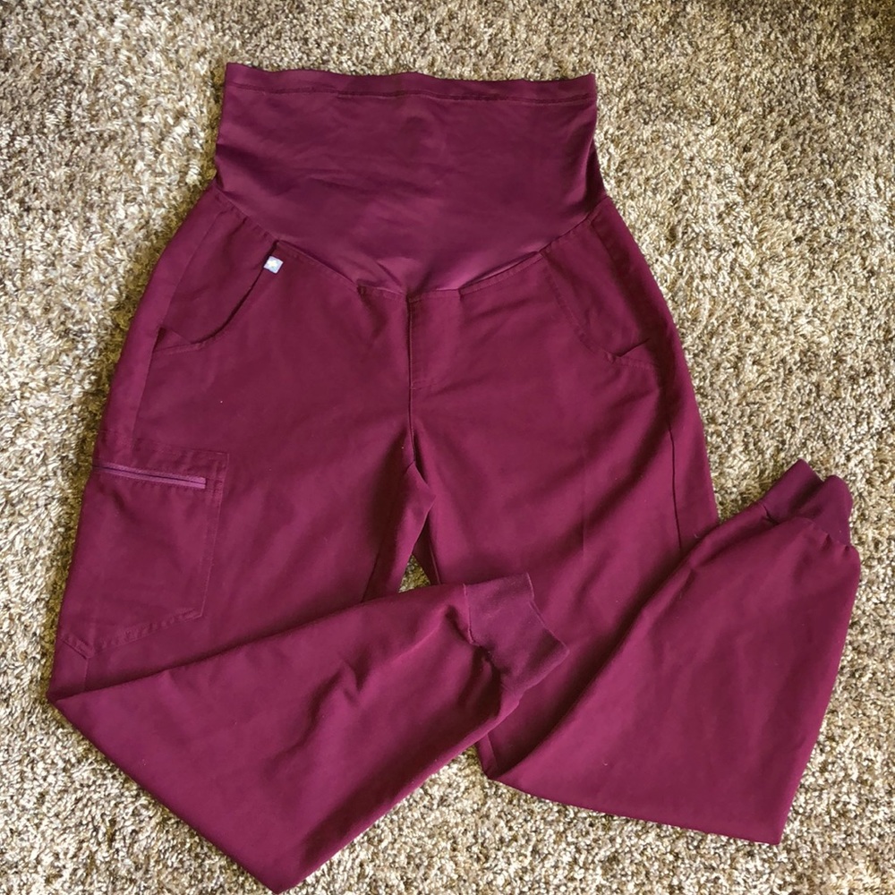 FIGS XS/P BURGUNDY ZAMORA MATERNITY SCRUB PANTS